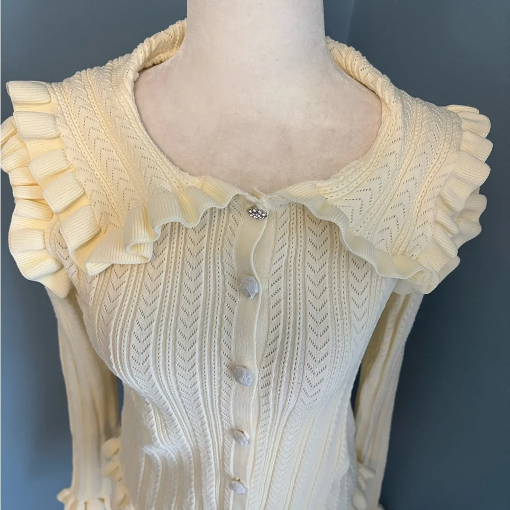 Zara Cream Ruffled Cardigan - Picture 2 of 14